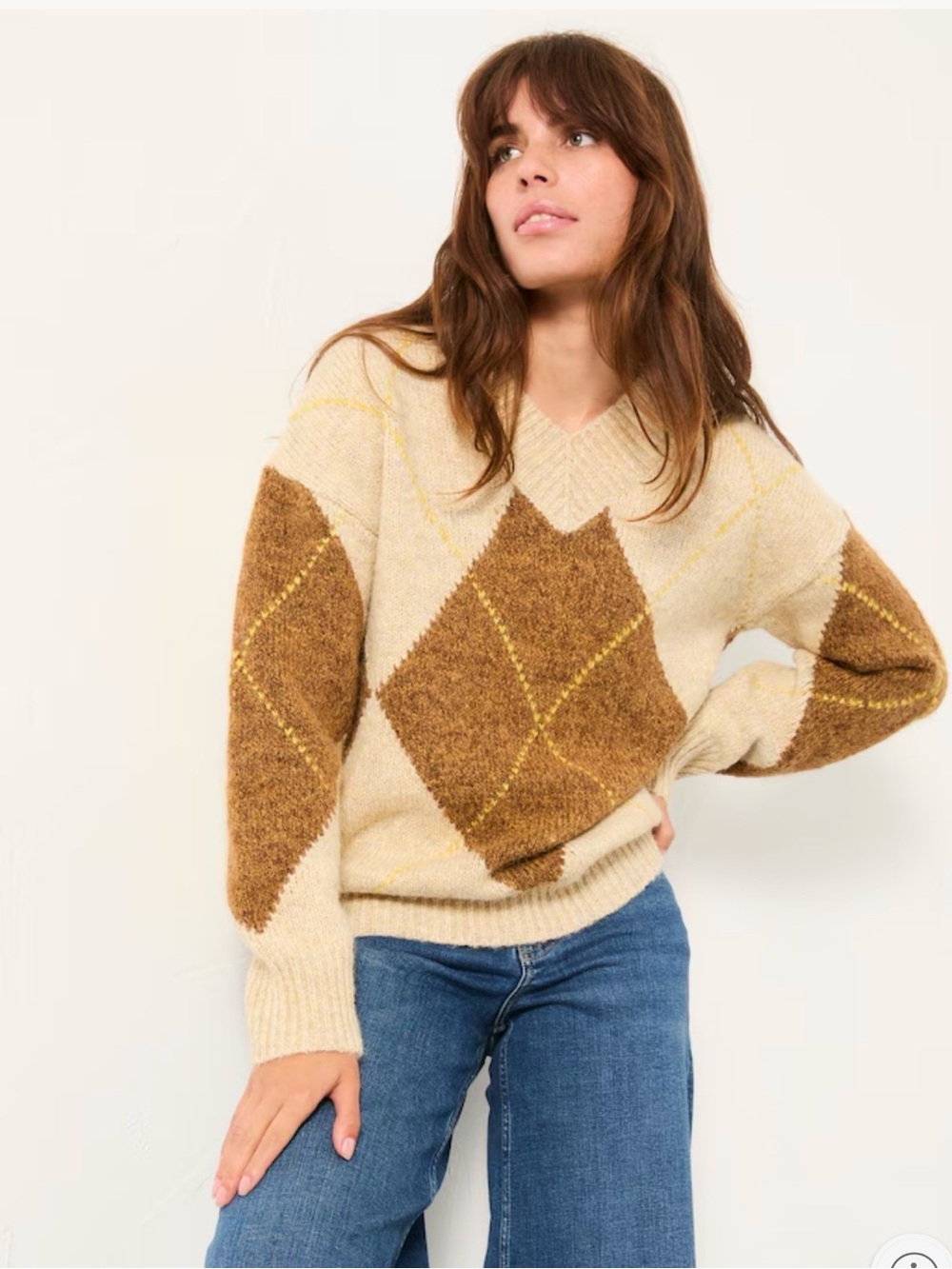 Fat Face Argyle V-Neck Sweater